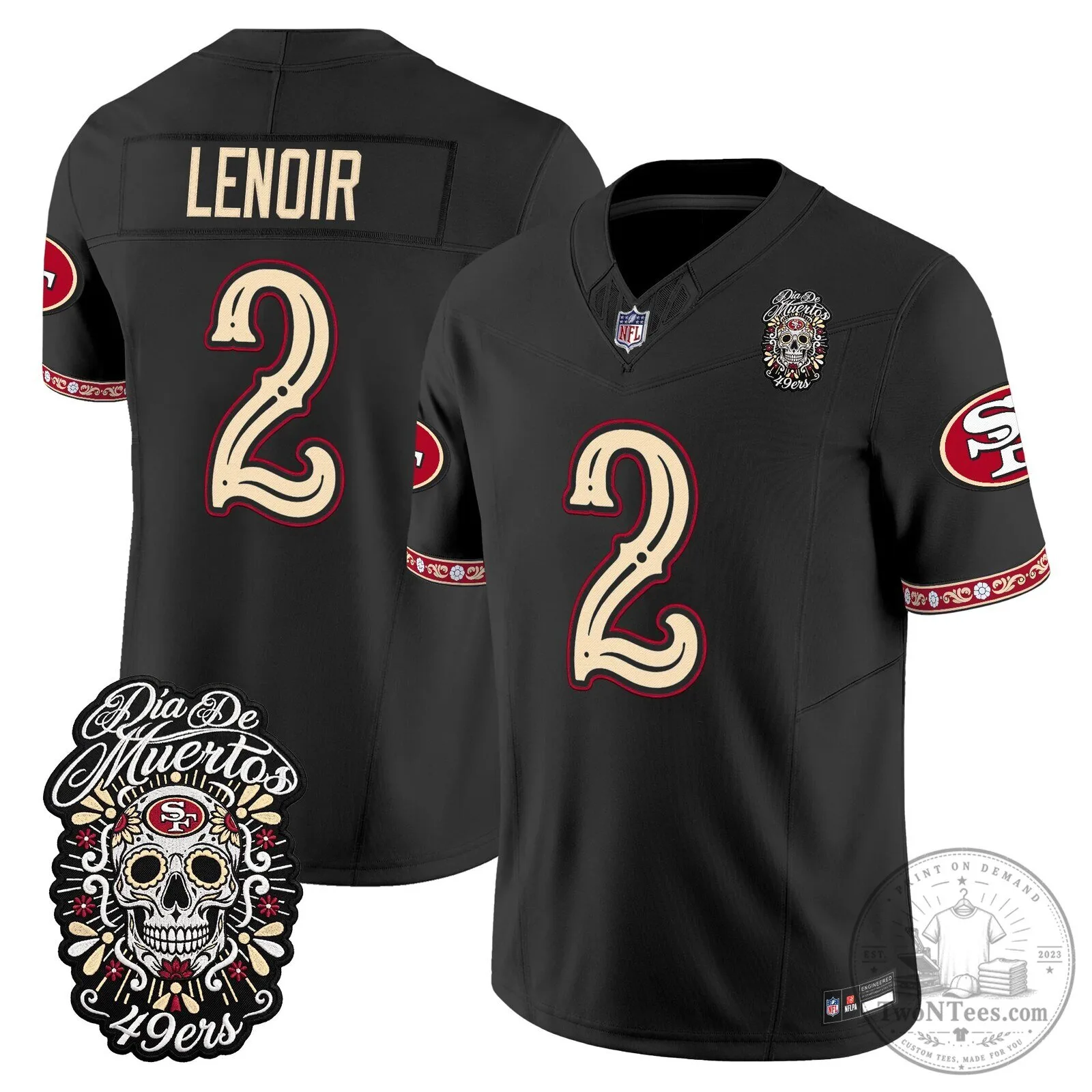 San Francisco 49ers Fred Warner Día de los Muertos Football Jersey 49 San Francisco 49ers Fred Warner Día de los Muertos Football Jersey