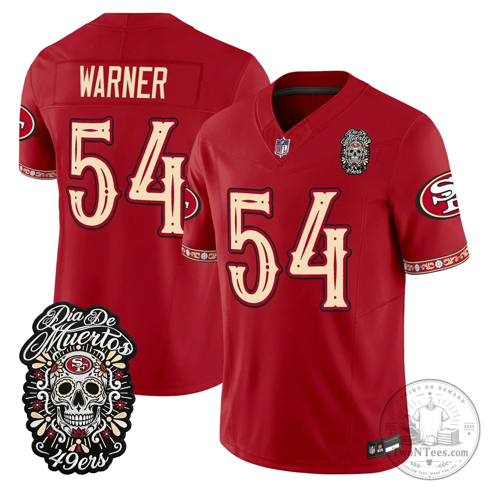 San Francisco 49ers Fred Warner Día de los Muertos Football Jersey 50 San Francisco 49ers Fred Warner Día de los Muertos Football Jersey