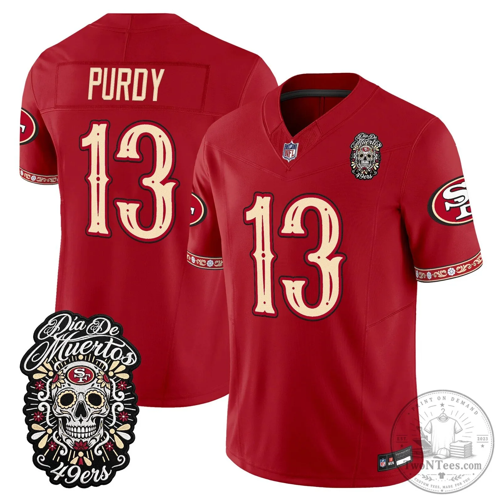 San Francisco 49ers Fred Warner Día de los Muertos Football Jersey 52 San Francisco 49ers Fred Warner Día de los Muertos Football Jersey