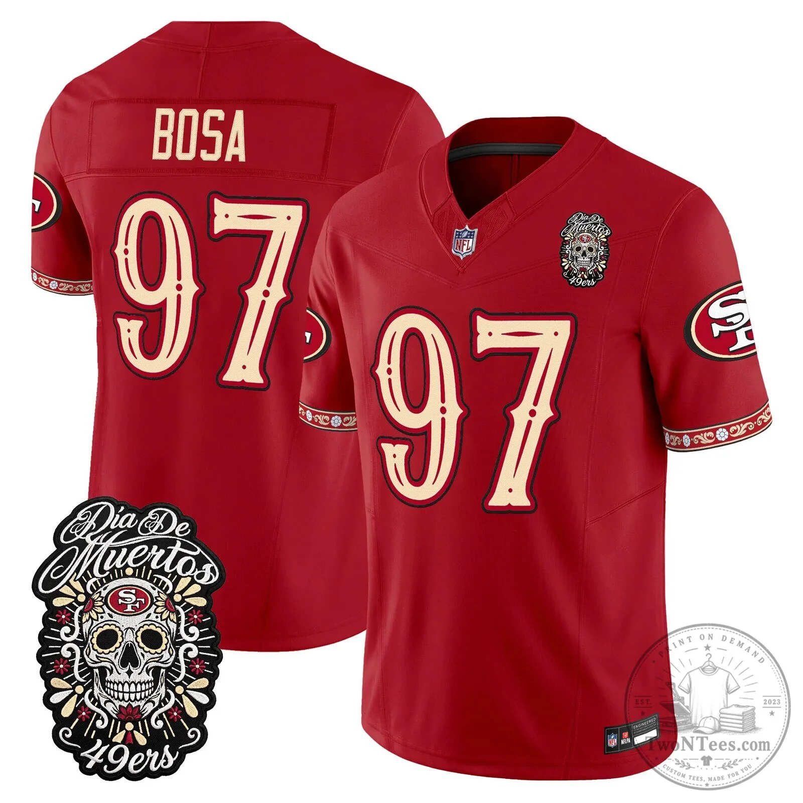 San Francisco 49ers Fred Warner Día de los Muertos Football Jersey 57 San Francisco 49ers Fred Warner Día de los Muertos Football Jersey
