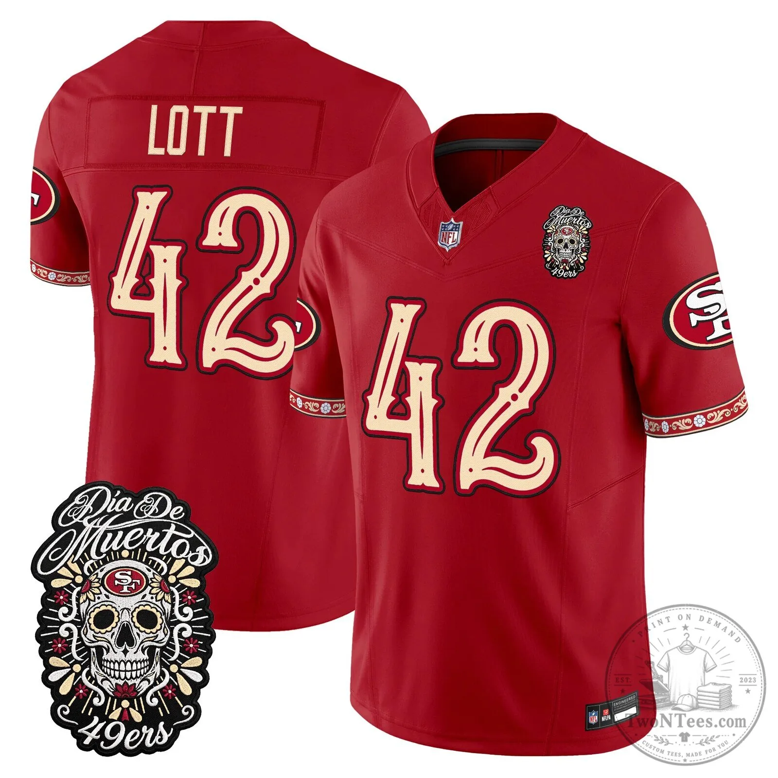 San Francisco 49ers Fred Warner Día de los Muertos Football Jersey 58 San Francisco 49ers Fred Warner Día de los Muertos Football Jersey