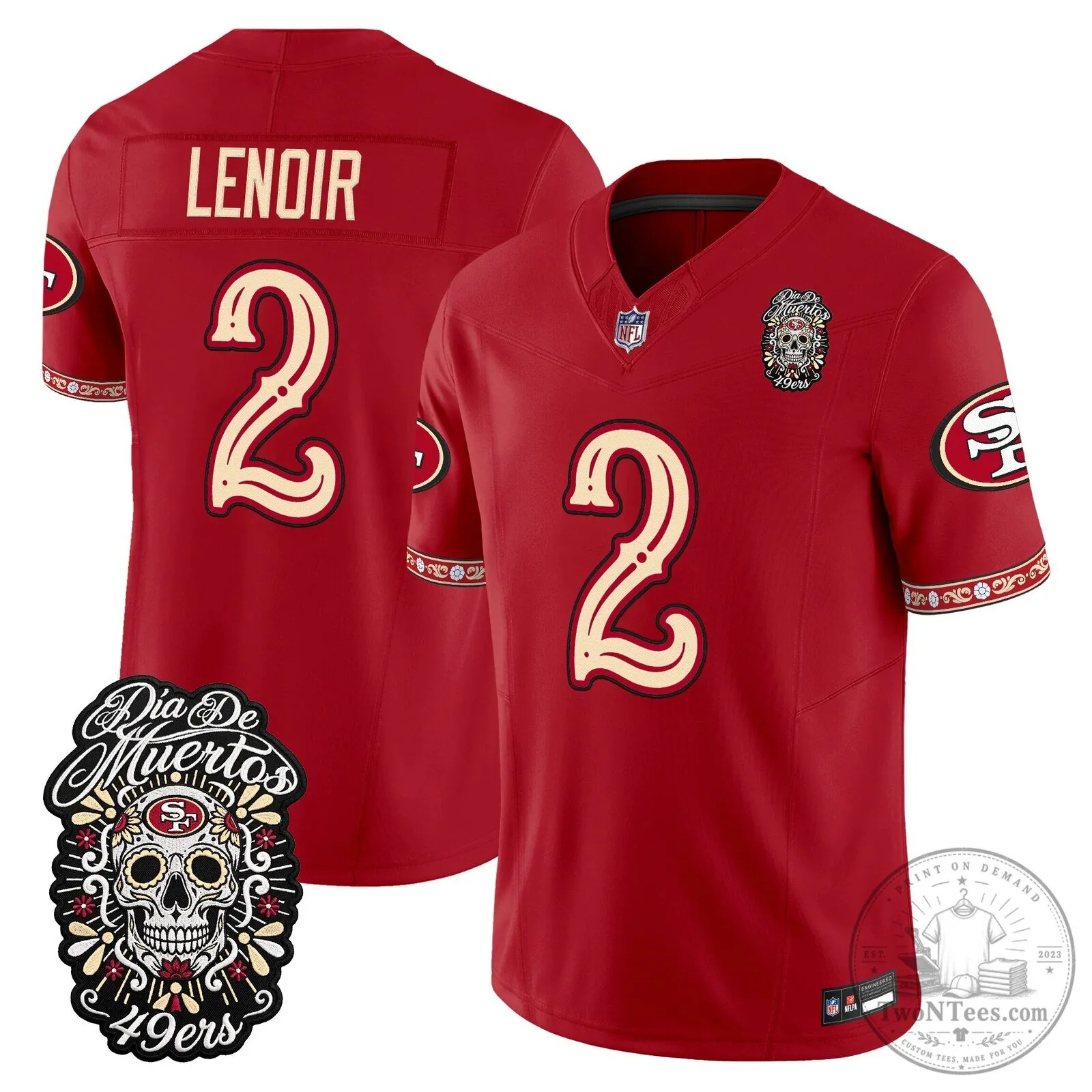 San Francisco 49ers Fred Warner Día de los Muertos Football Jersey 59 San Francisco 49ers Fred Warner Día de los Muertos Football Jersey