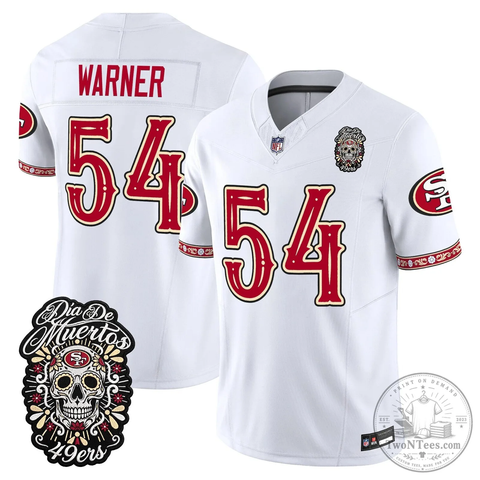 San Francisco 49ers Fred Warner Día de los Muertos Football Jersey 60 San Francisco 49ers Fred Warner Día de los Muertos Football Jersey