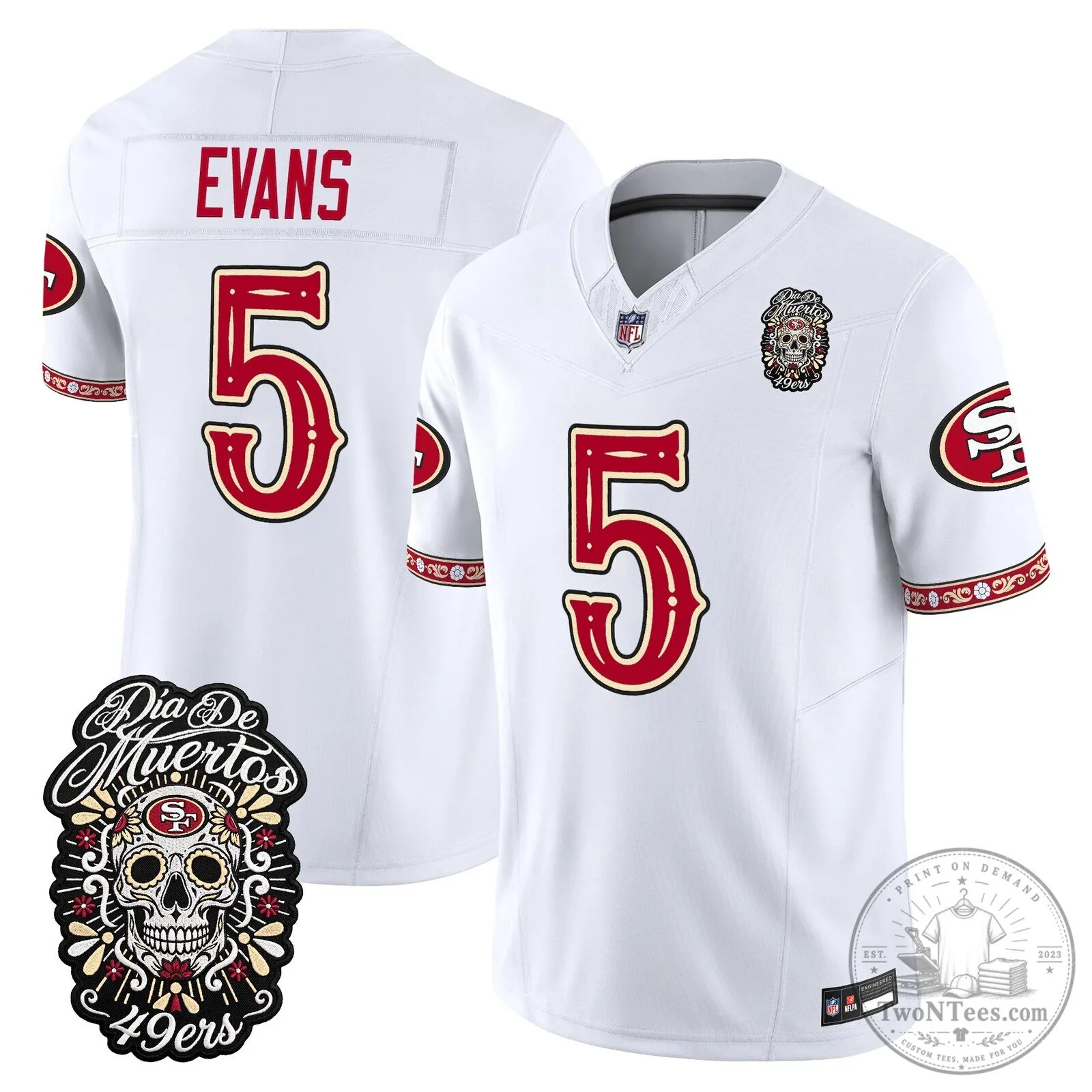 San Francisco 49ers Fred Warner Día de los Muertos Football Jersey 61 San Francisco 49ers Fred Warner Día de los Muertos Football Jersey