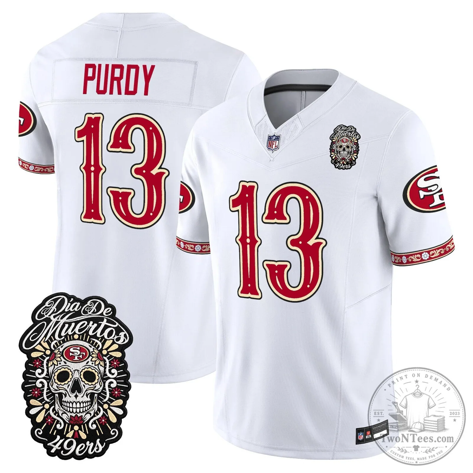 San Francisco 49ers Fred Warner Día de los Muertos Football Jersey 62 San Francisco 49ers Fred Warner Día de los Muertos Football Jersey