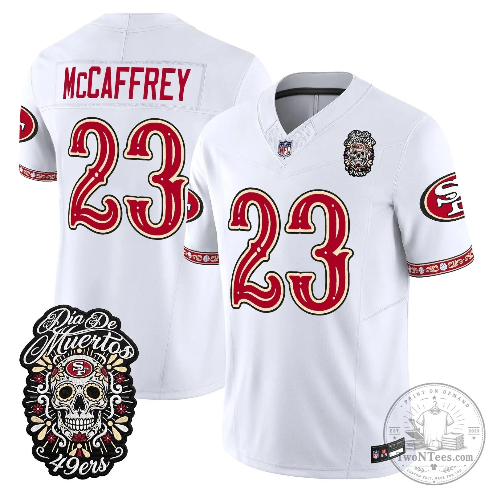 San Francisco 49ers Fred Warner Día de los Muertos Football Jersey 63 San Francisco 49ers Fred Warner Día de los Muertos Football Jersey