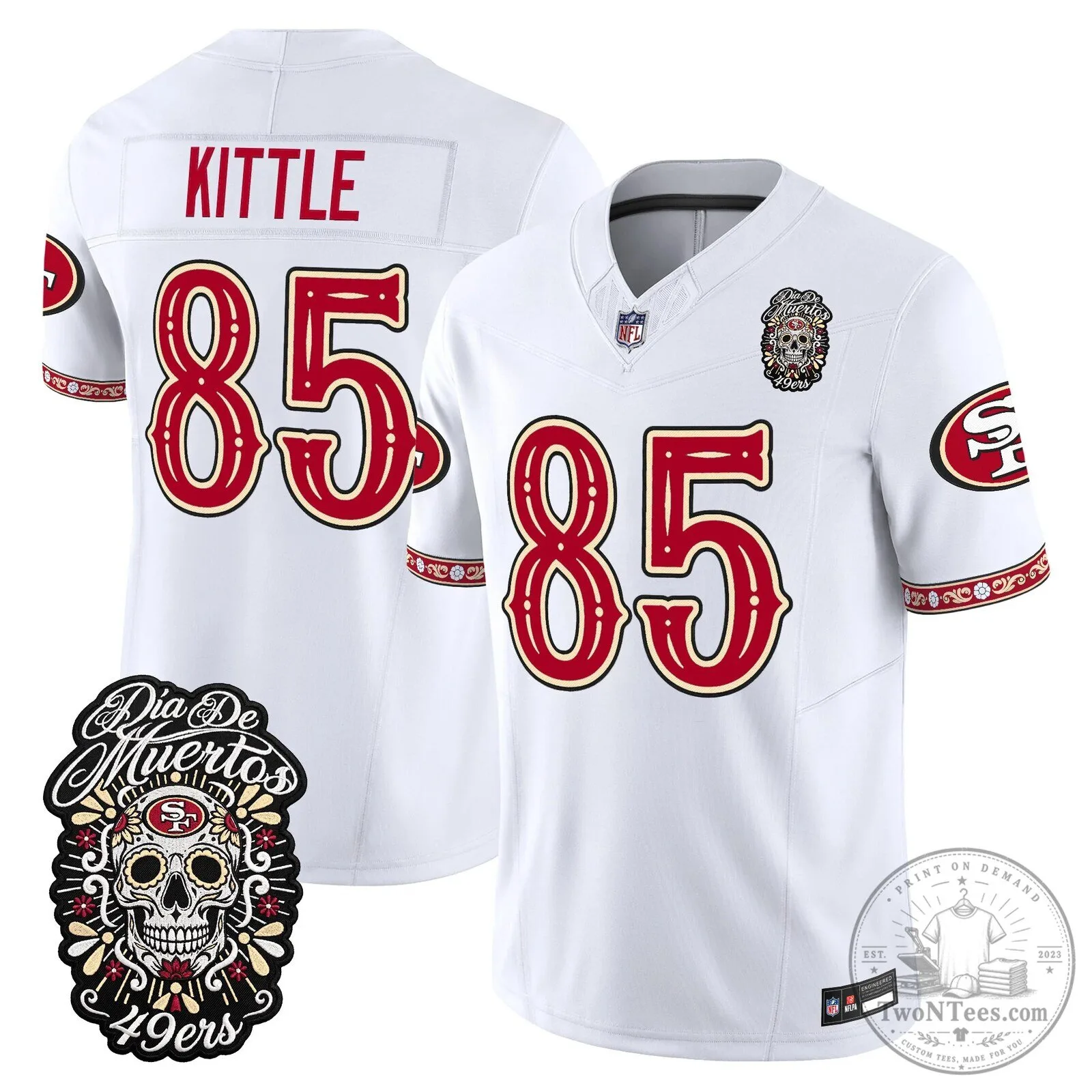 San Francisco 49ers Fred Warner Día de los Muertos Football Jersey 64 San Francisco 49ers Fred Warner Día de los Muertos Football Jersey