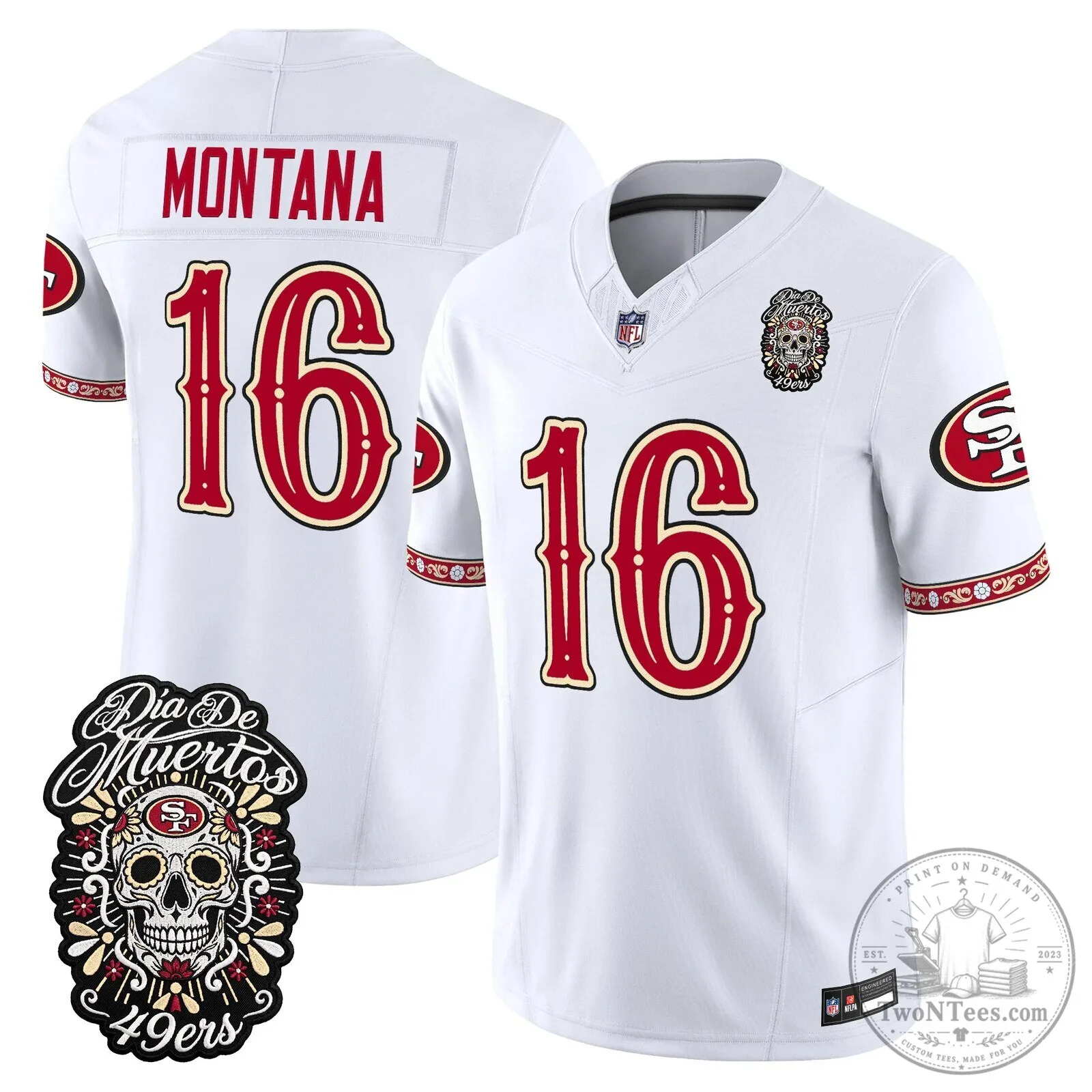 San Francisco 49ers Fred Warner Día de los Muertos Football Jersey 65 San Francisco 49ers Fred Warner Día de los Muertos Football Jersey