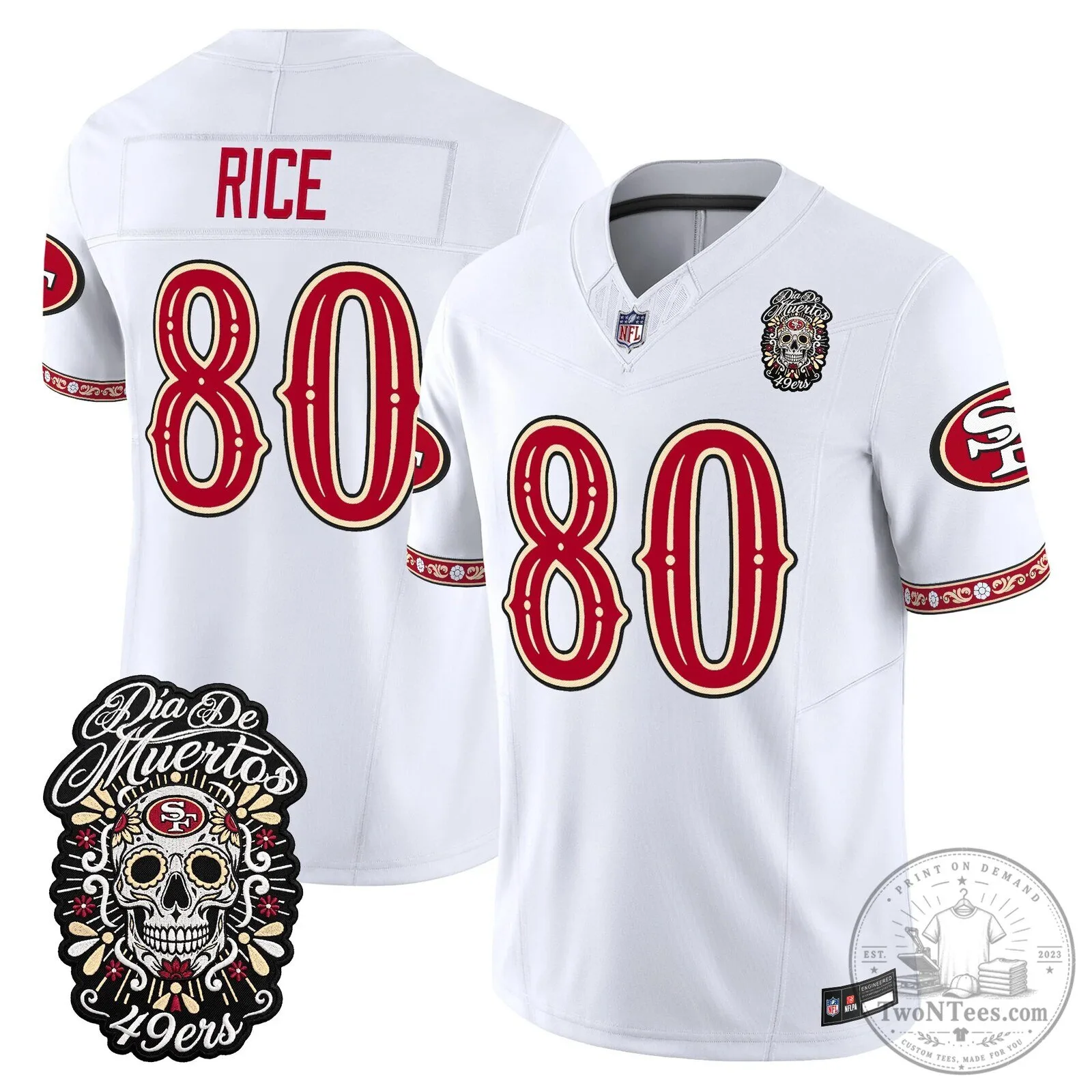 San Francisco 49ers Fred Warner Día de los Muertos Football Jersey 66 San Francisco 49ers Fred Warner Día de los Muertos Football Jersey
