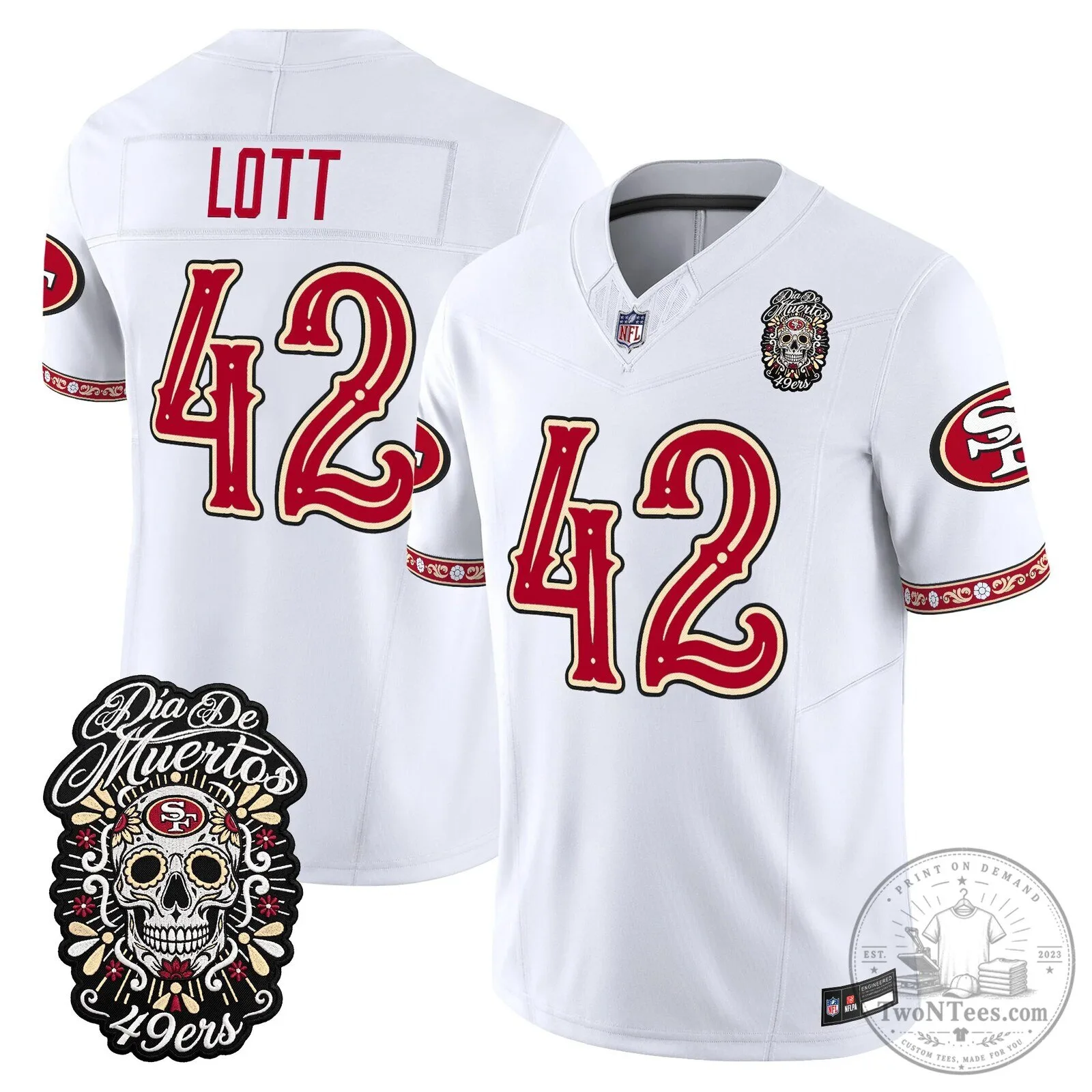 San Francisco 49ers Fred Warner Día de los Muertos Football Jersey 68 San Francisco 49ers Fred Warner Día de los Muertos Football Jersey