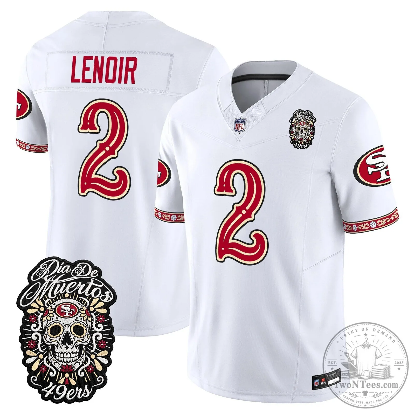 San Francisco 49ers Fred Warner Día de los Muertos Football Jersey 69 San Francisco 49ers Fred Warner Día de los Muertos Football Jersey