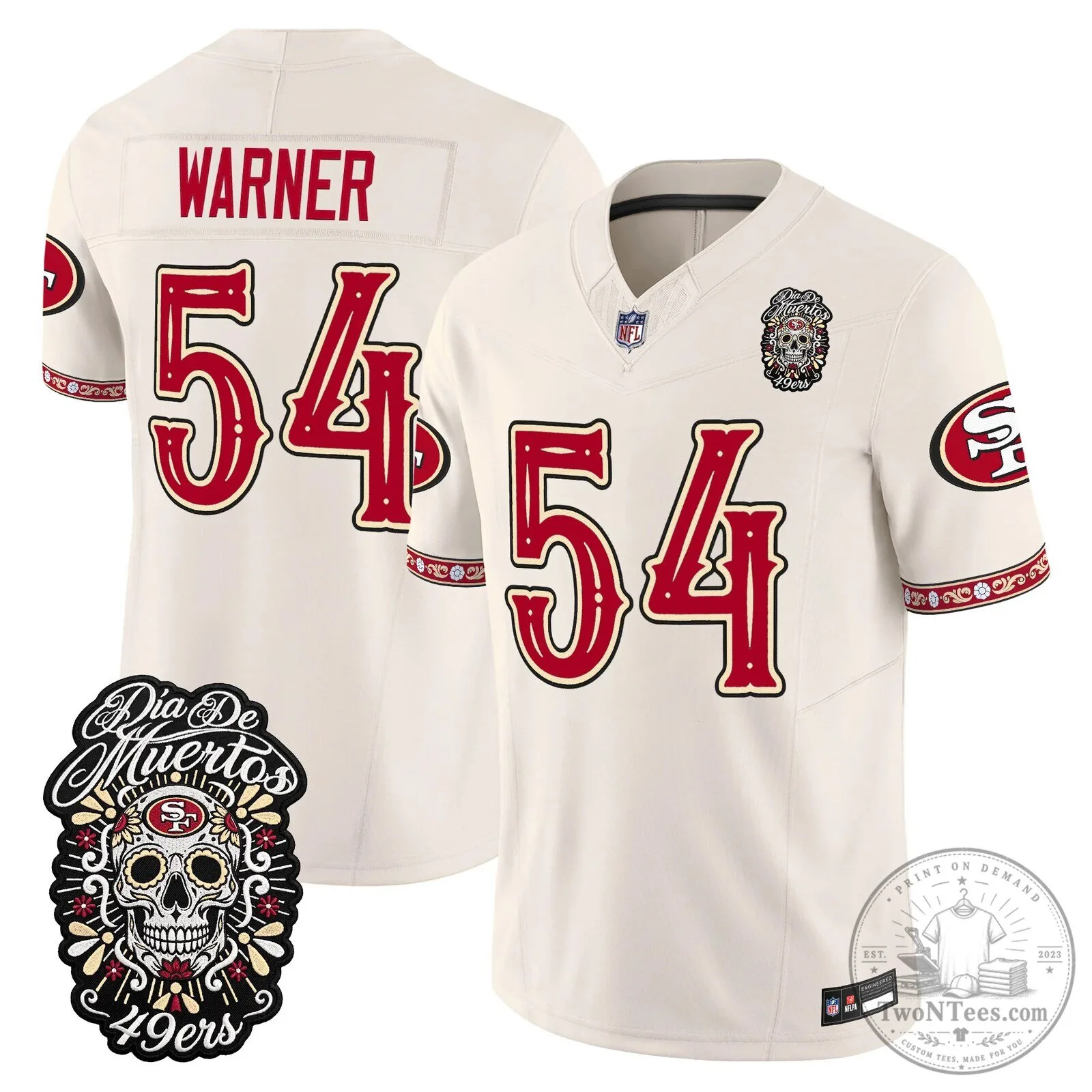 San Francisco 49ers Fred Warner Día de los Muertos Football Jersey 70 San Francisco 49ers Fred Warner Día de los Muertos Football Jersey