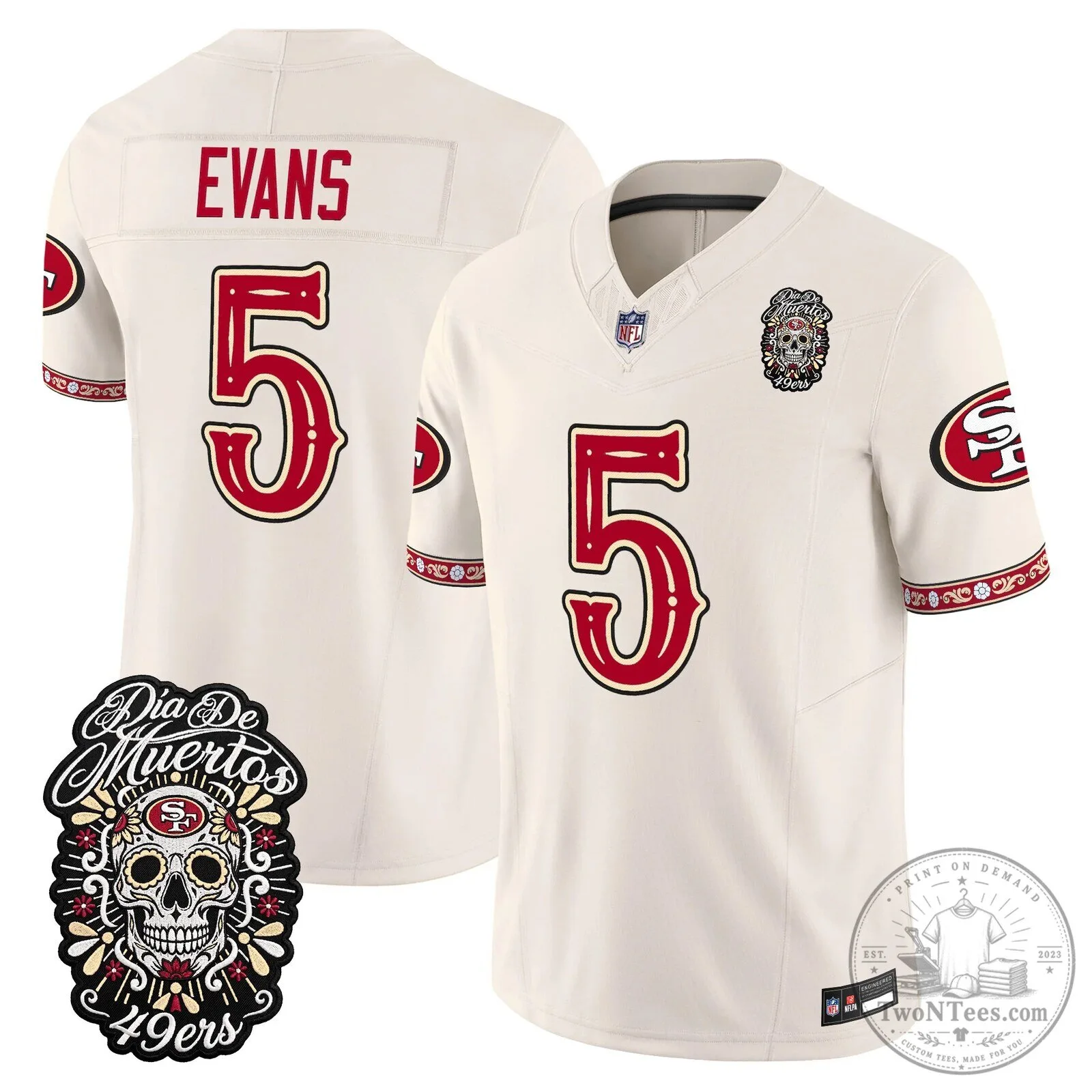San Francisco 49ers Fred Warner Día de los Muertos Football Jersey 71 San Francisco 49ers Fred Warner Día de los Muertos Football Jersey