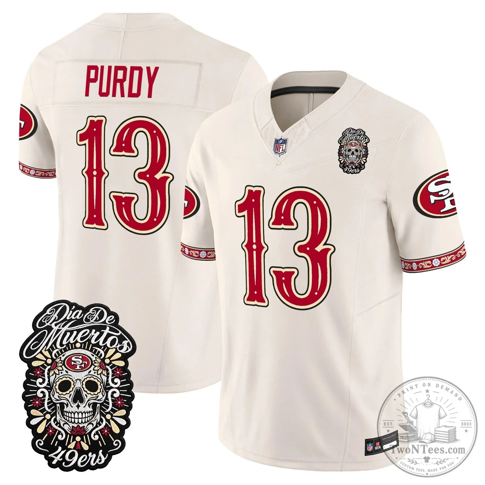 San Francisco 49ers Fred Warner Día de los Muertos Football Jersey 72 San Francisco 49ers Fred Warner Día de los Muertos Football Jersey
