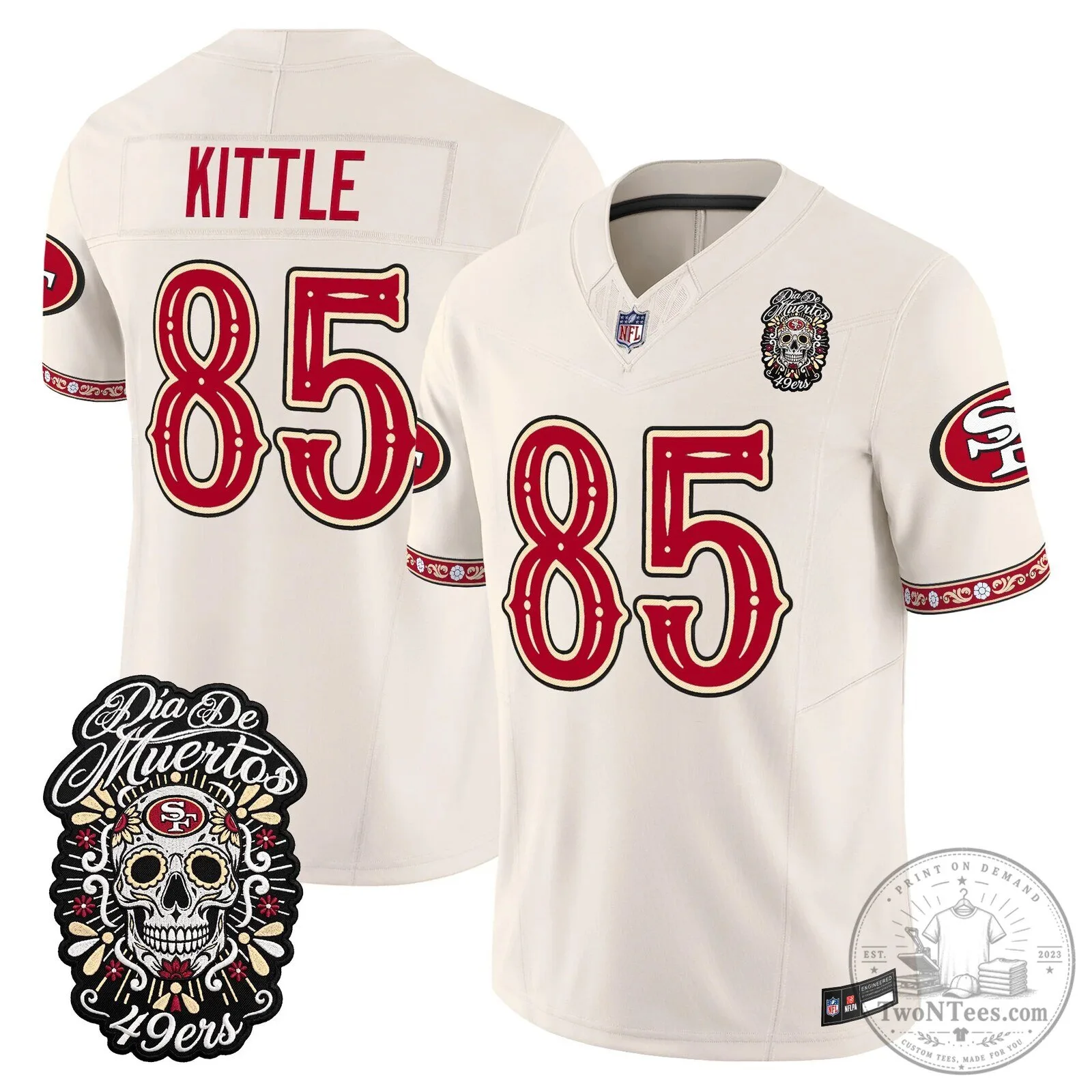 San Francisco 49ers Fred Warner Día de los Muertos Football Jersey 74 San Francisco 49ers Fred Warner Día de los Muertos Football Jersey