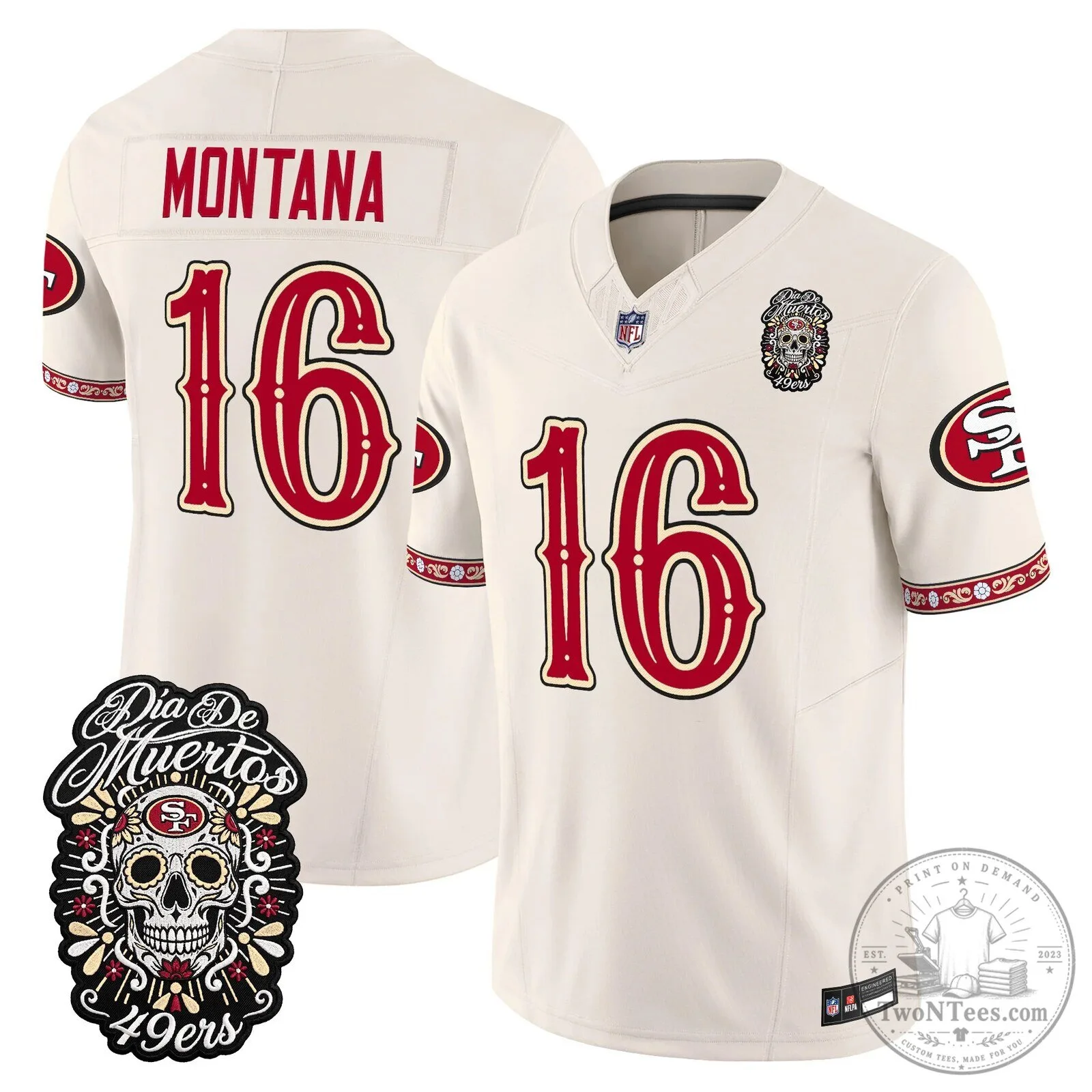 San Francisco 49ers Fred Warner Día de los Muertos Football Jersey 75 San Francisco 49ers Fred Warner Día de los Muertos Football Jersey