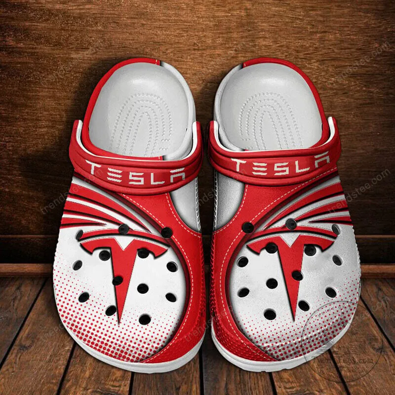 Tesla Logo Red and White Classic Casual Clog Shoes for Adults 11 Tesla Logo Red and White Classic Casual Clog Shoes for Adults