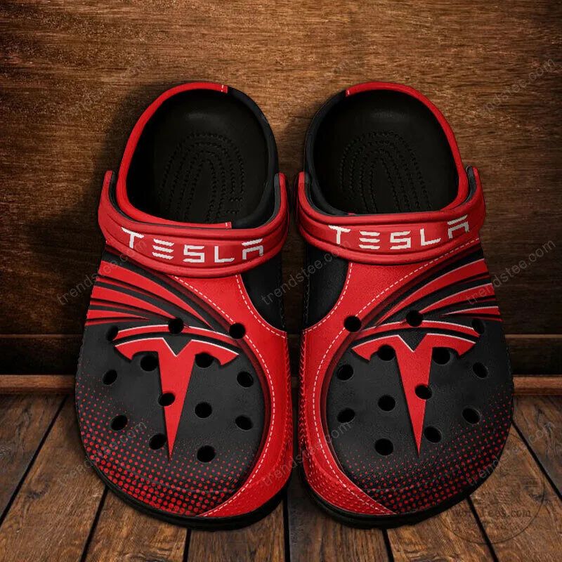 Tesla Logo Red and White Classic Casual Clog Shoes for Adults 12 Tesla Logo Red and White Classic Casual Clog Shoes for Adults