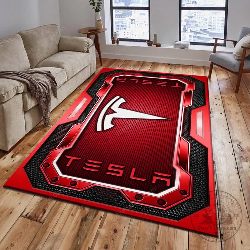 Tesla Motors Red and Black Geometric Pattern Logo Area Rug 9 Tesla Motors Red and Black Geometric Pattern Logo Area Rug