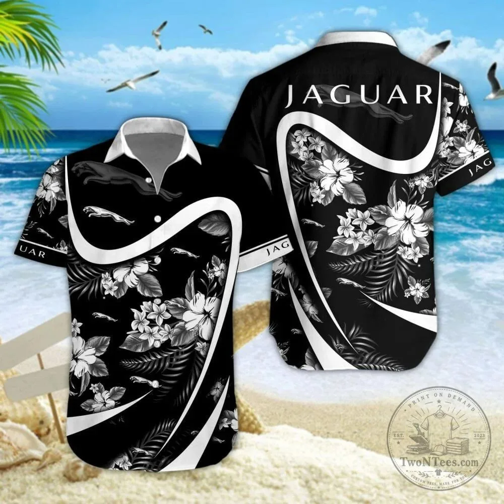 Jaguar Black Floral Tropical Summer Hawaiian Shirt