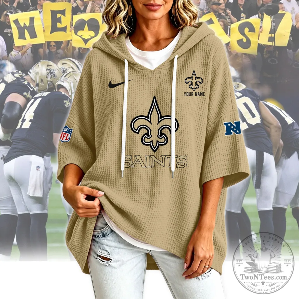 New Orleans Saints Personalized Football Team Logo Gold Waffle Knit Hoodie New Orleans Saints Personalized Football Team Logo Gold Waffle Knit Hoodie