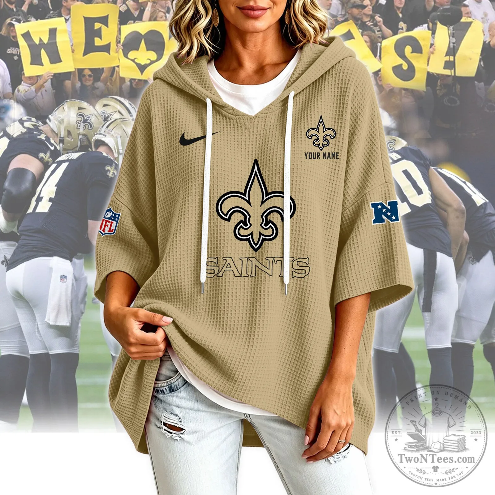 New Orleans Saints Personalized Football Team Logo Gold Waffle Knit Hoodie 1 New Orleans Saints Personalized Football Team Logo Gold Waffle Knit Hoodie