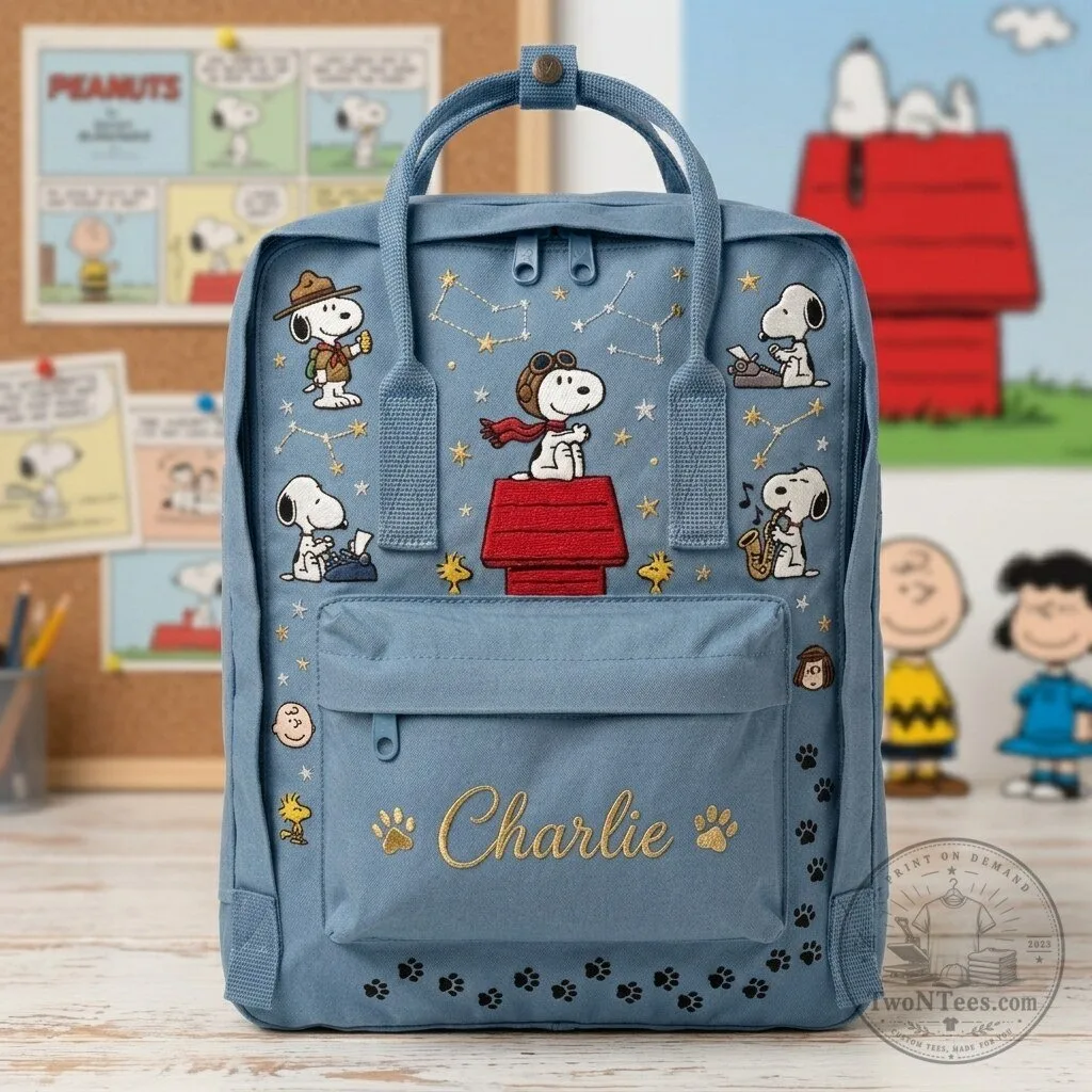 Snoopy Peanuts Characters Embroidered Lightweight School Backpack with Custom Name 6 Snoopy Peanuts Characters Embroidered Lightweight School Backpack with Custom Name
