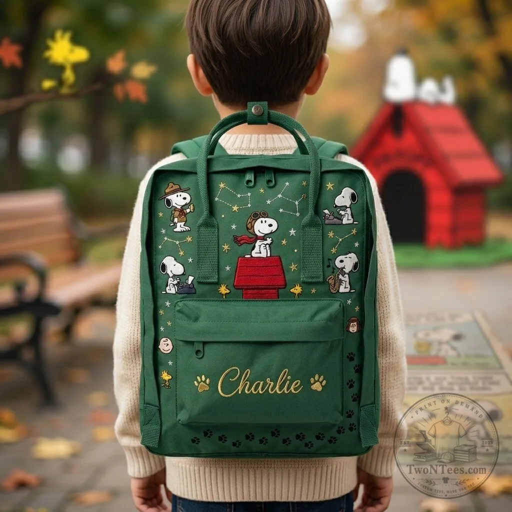 Snoopy Peanuts Characters Embroidered Lightweight School Backpack with Custom Name 9 Snoopy Peanuts Characters Embroidered Lightweight School Backpack with Custom Name