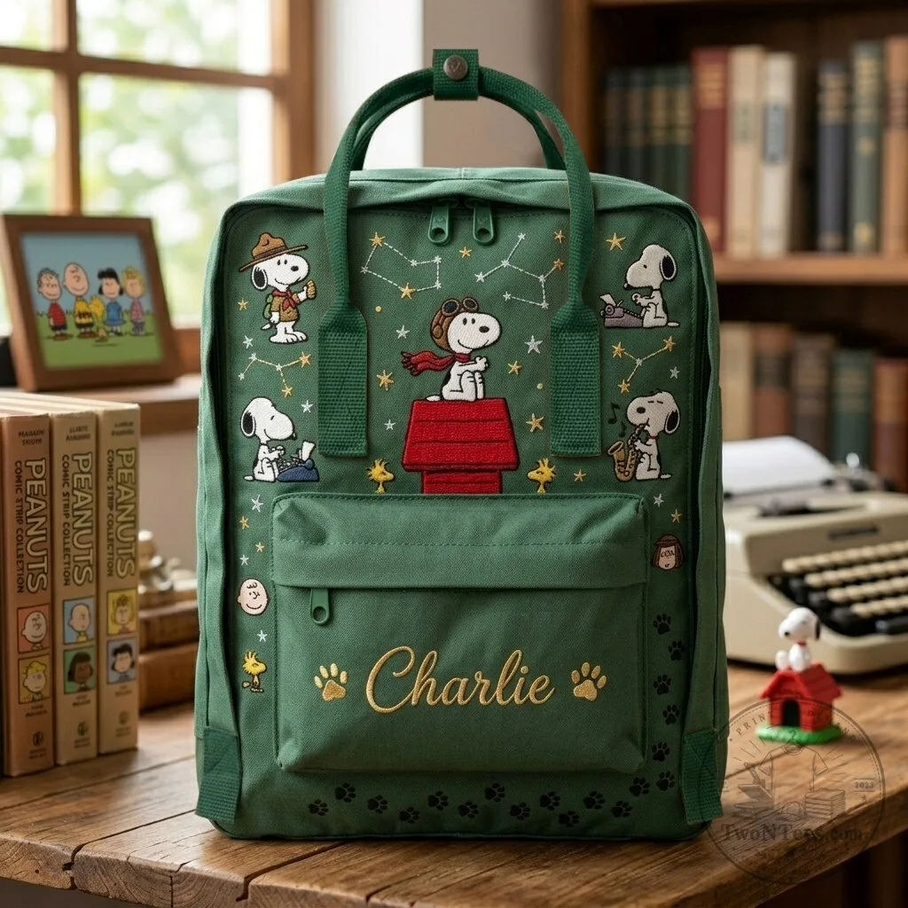 Snoopy Peanuts Characters Embroidered Lightweight School Backpack with Custom Name 10 Snoopy Peanuts Characters Embroidered Lightweight School Backpack with Custom Name
