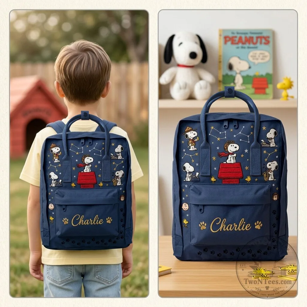 Snoopy Peanuts Characters Embroidered Lightweight School Backpack with Custom Name 11 Snoopy Peanuts Characters Embroidered Lightweight School Backpack with Custom Name