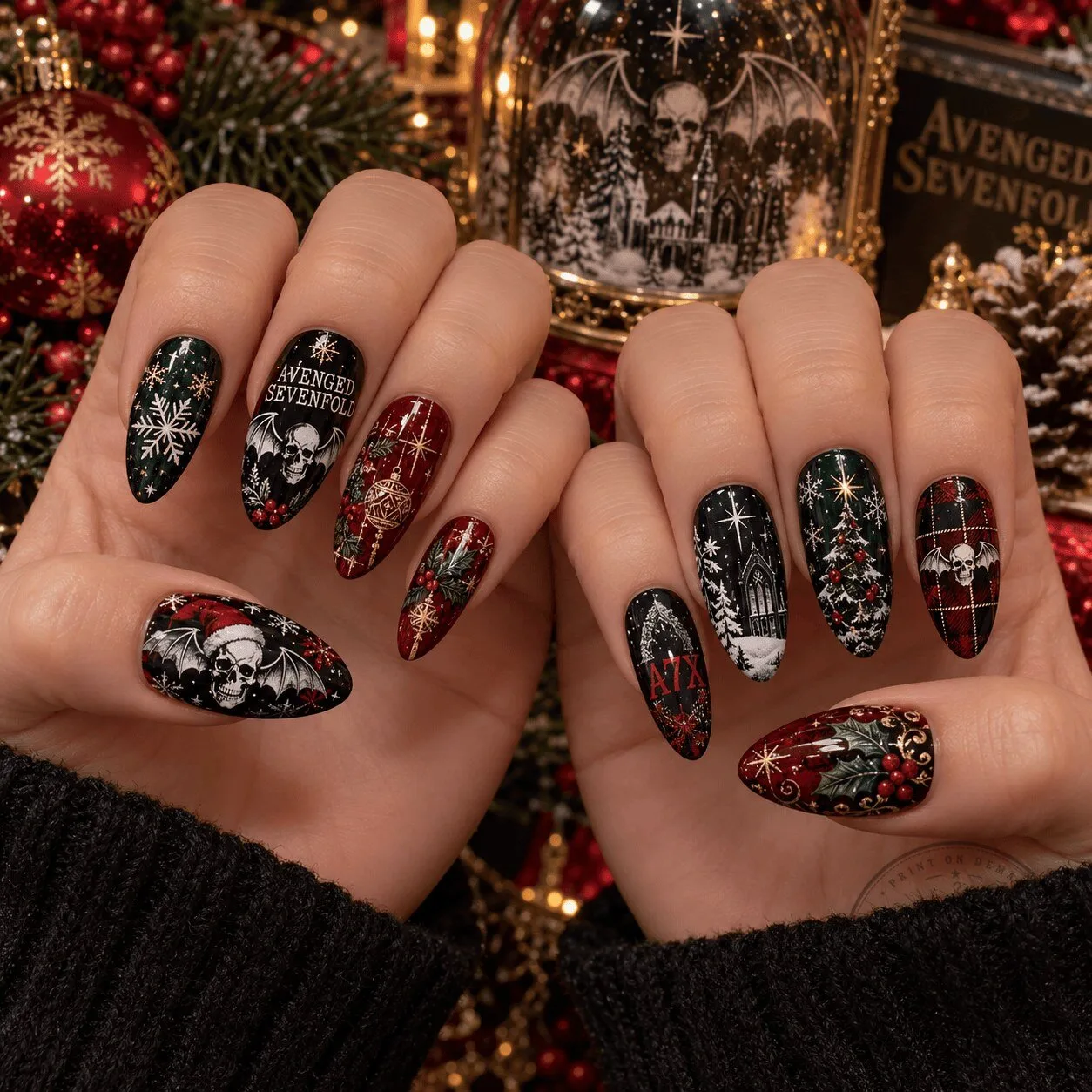 Avenged Sevenfold Christmas Holiday Press-On Nails Set 1 Avenged Sevenfold Christmas Holiday Press-On Nails Set