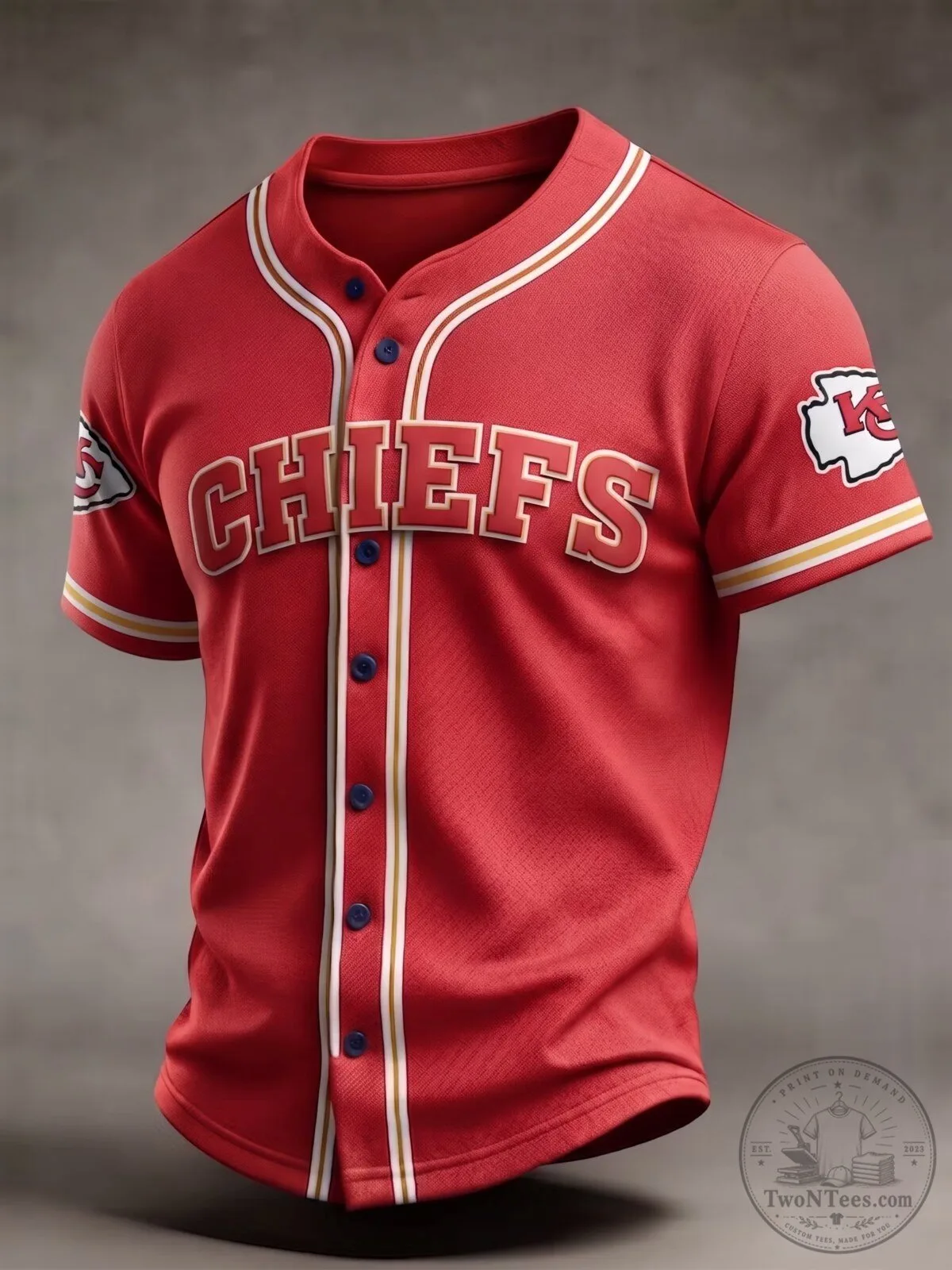Kansas City Chiefs Red Baseball Jersey with White Stripes 1 Kansas City Chiefs Red Baseball Jersey with White Stripes