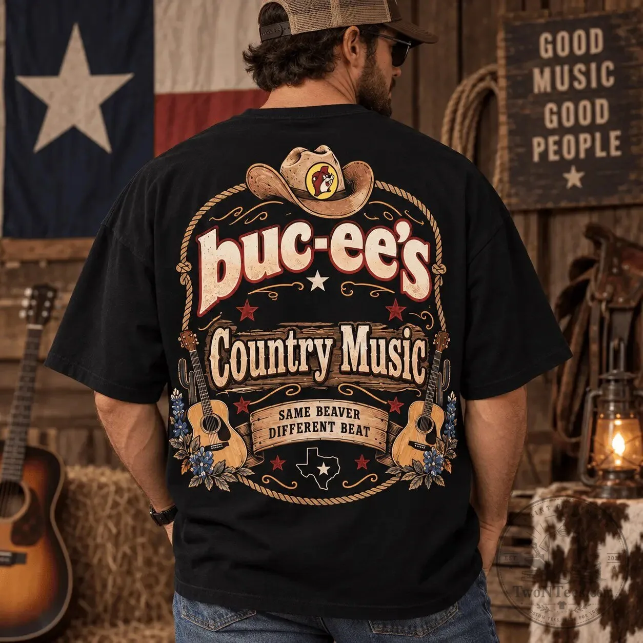 Buc-ee's Country Music Beaver Playing Guitar Graphic Black T-Shirt 6 Buc-ee