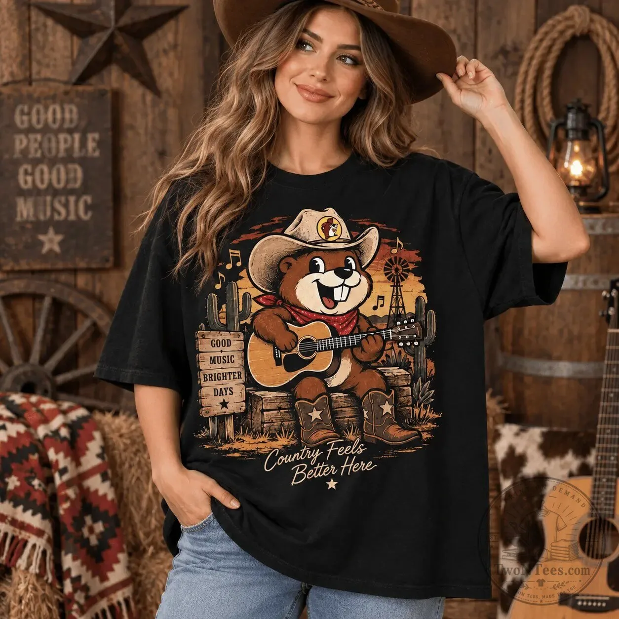Buc-ee's Country Music Beaver Playing Guitar Graphic Black T-Shirt 9 Buc-ee