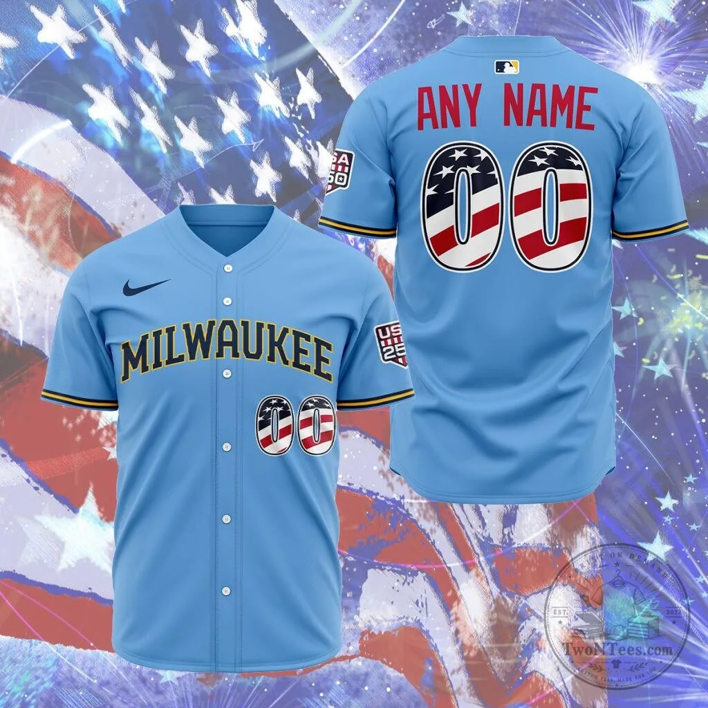 Milwaukee Brewers Personalized 2026 Stars and Stripes Fourth of July Baseball Jersey 3 Milwaukee Brewers Personalized 2026 Stars and Stripes Fourth of July Baseball Jersey