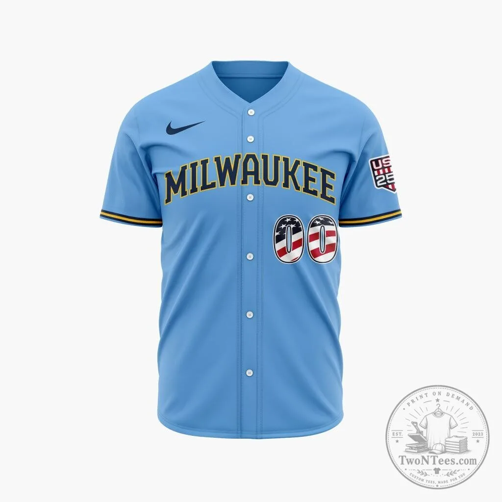 Milwaukee Brewers Personalized 2026 Stars and Stripes Fourth of July Baseball Jersey 4 Milwaukee Brewers Personalized 2026 Stars and Stripes Fourth of July Baseball Jersey