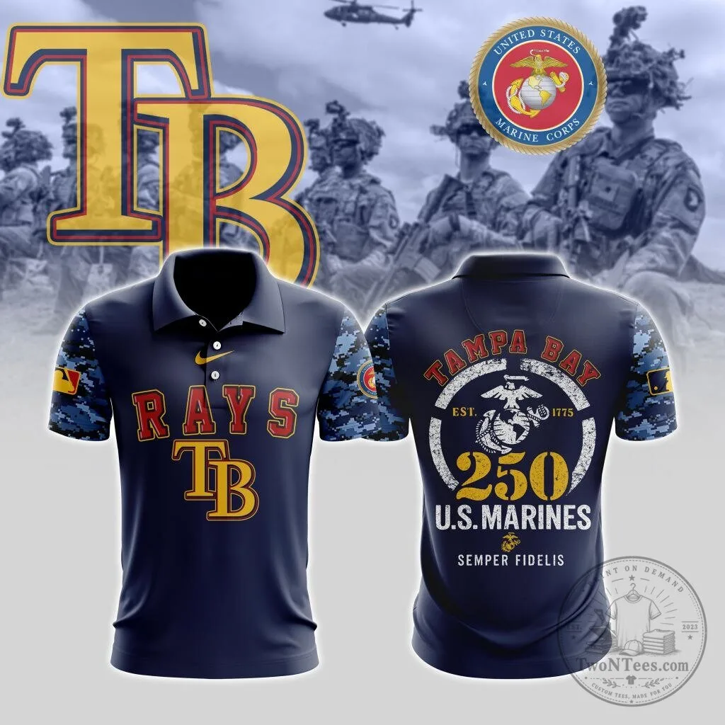Tampa Bay Rays United States Marine Corps 250th Birthday Polo Shirt 1 Tampa Bay Rays United States Marine Corps 250th Birthday Polo Shirt
