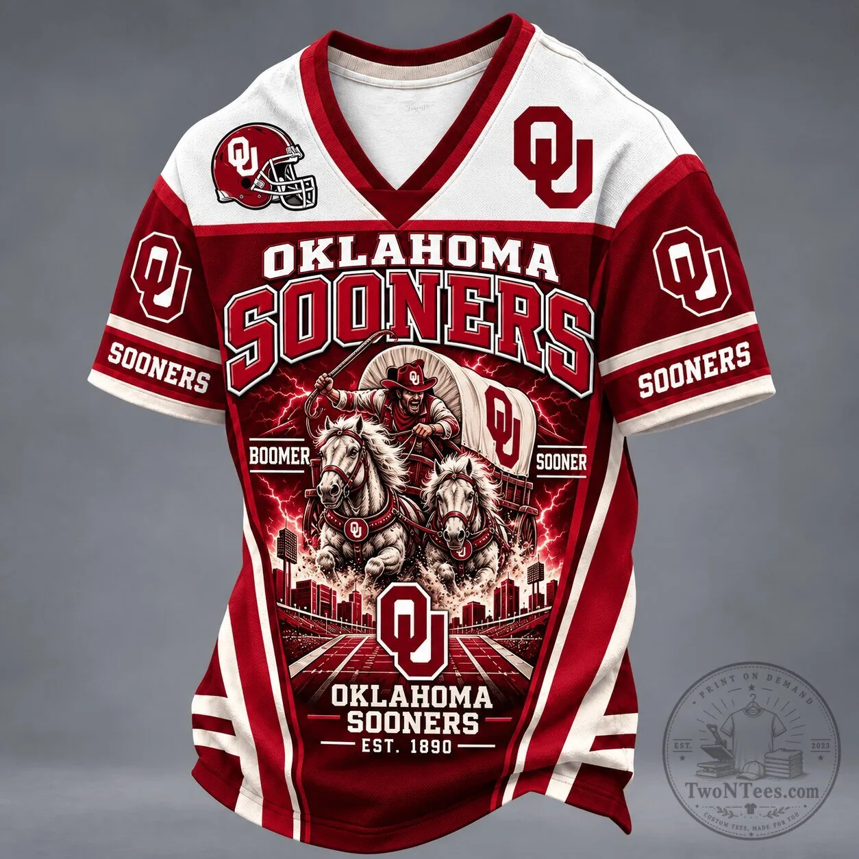 Oklahoma Sooners Boomer Sooner NCAA Football Team Fan V-Neck T-Shirt 1 Oklahoma Sooners Boomer Sooner NCAA Football Team Fan V-Neck T-Shirt