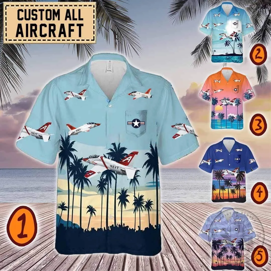 T-45 Goshawk Navy Jet Aircraft Tropical Hawaiian Shirt
