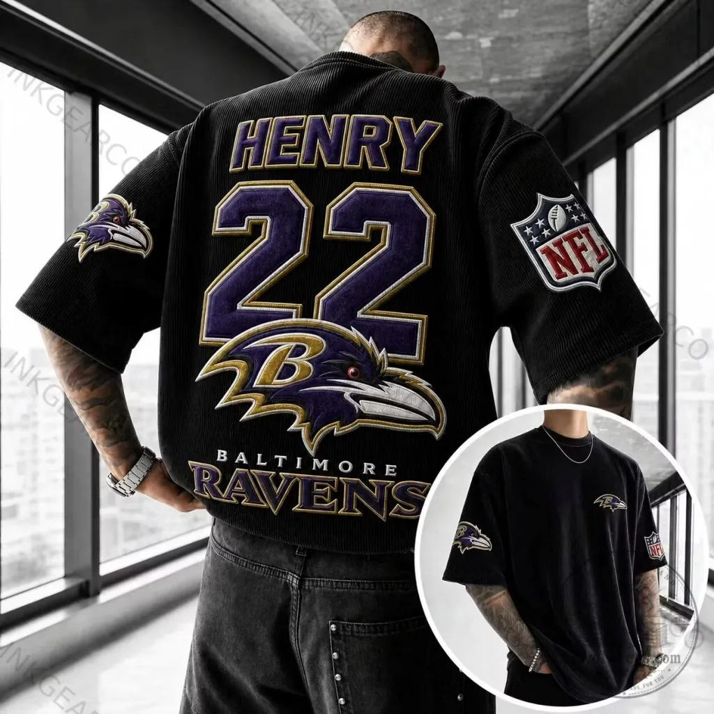 Derrick Henry Baltimore Ravens NFL Football Team Black Corduroy T-Shirt Derrick Henry Baltimore Ravens NFL Football Team Black Corduroy T-Shirt
