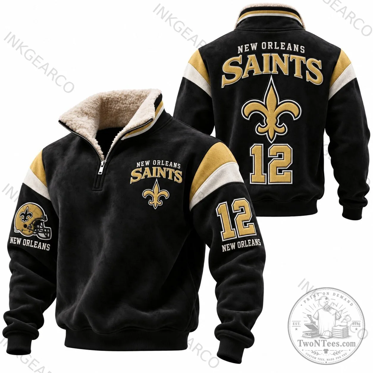 New Orleans Saints Football Team Quarter-Zip Sherpa Sweatshirt