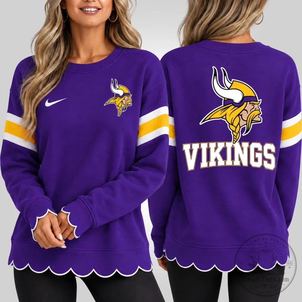 Minnesota Vikings NFL Women's Purple Scalloped Hem Long Sleeve Sweatshirt Minnesota Vikings NFL Women's Purple Scalloped Hem Long Sleeve Sweatshirt