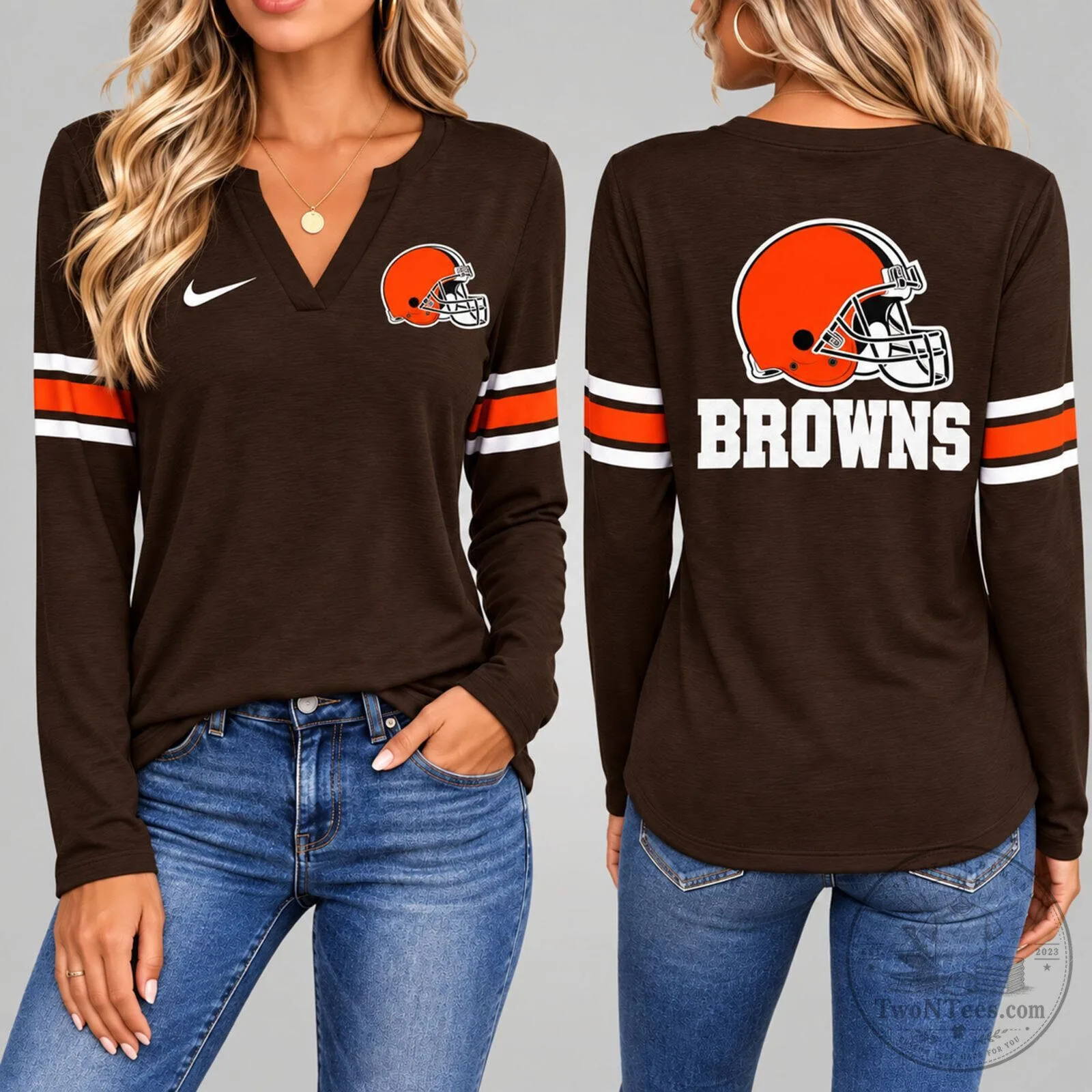 Cleveland Browns Women's Vintage V-Neck Long Sleeve Shirt