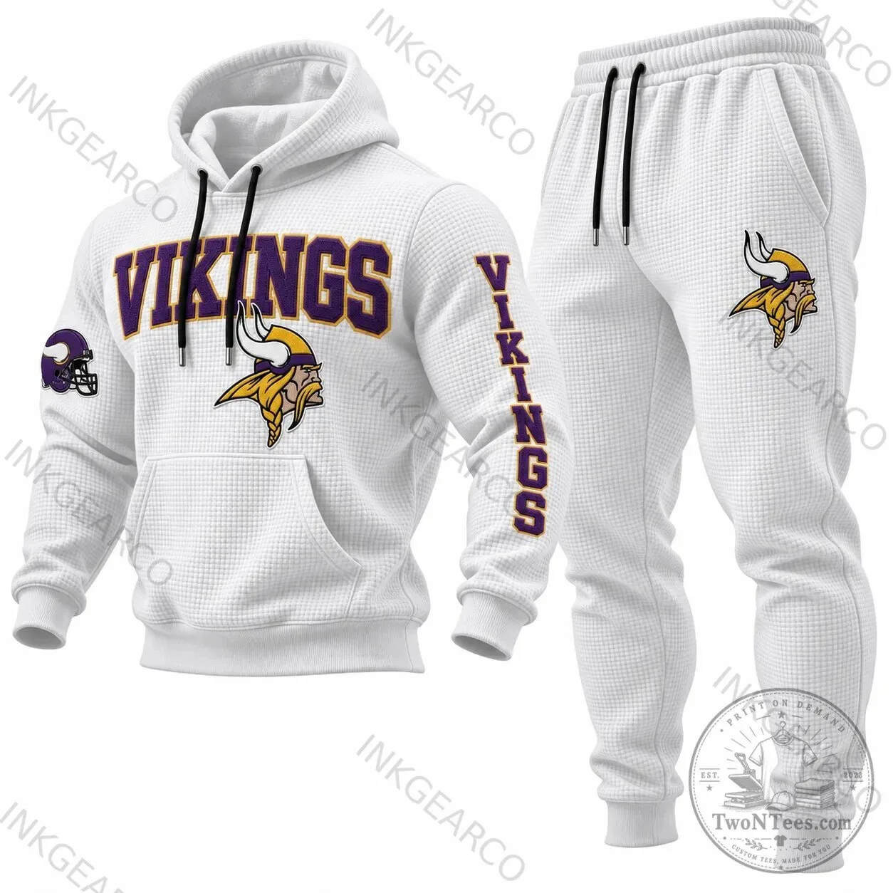 Minnesota Vikings Football Team Logo White Waffle Knit Hoodie