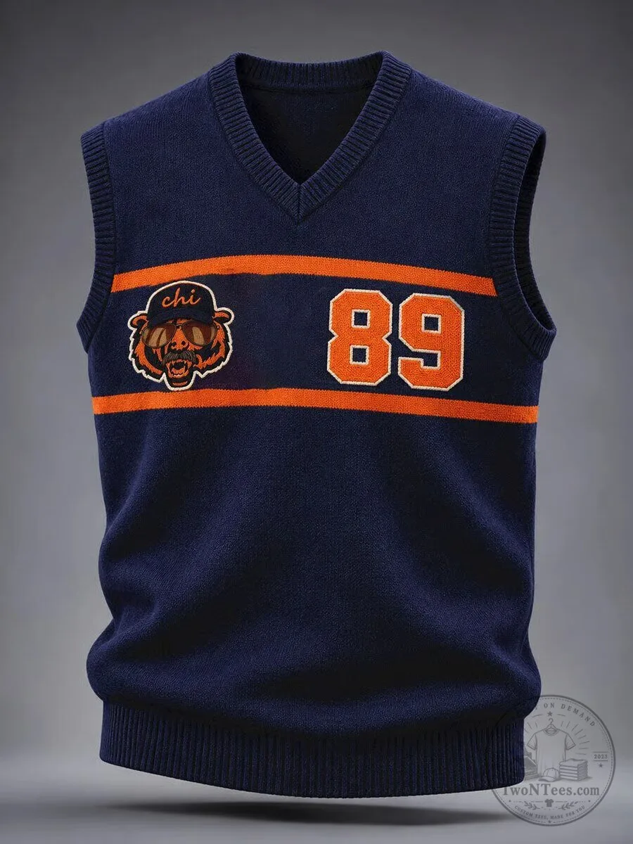 Chicago Bears Football Team Number 89 Rugby Style Sleeveless Sweater Vest