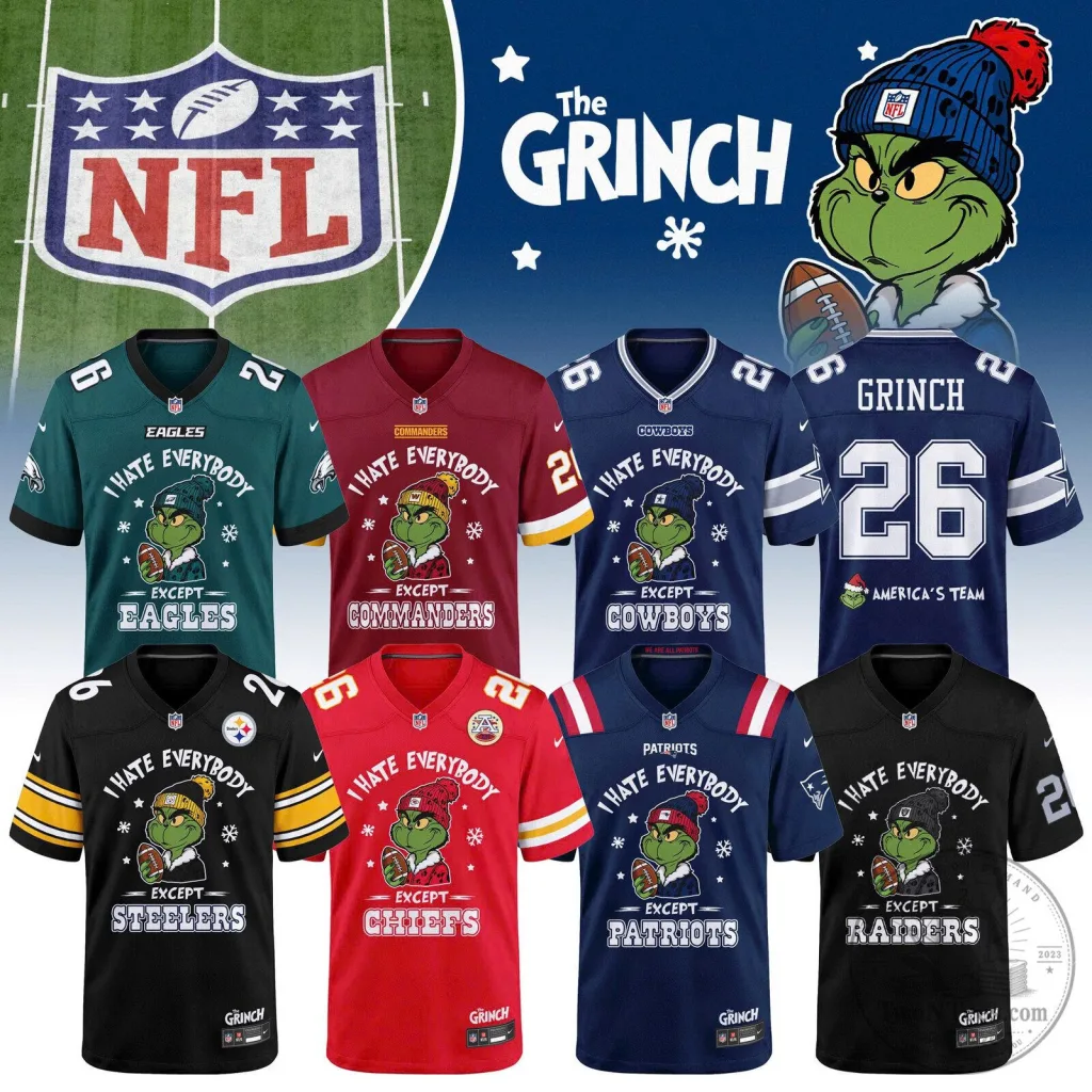 Grinch I Hate Everybody Except My Team NFL Football Jersey Grinch I Hate Everybody Except My Team NFL Football Jersey