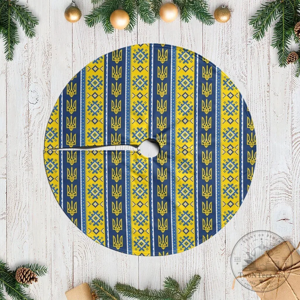 Ukrainian Trident Pattern Christmas Tree Skirt