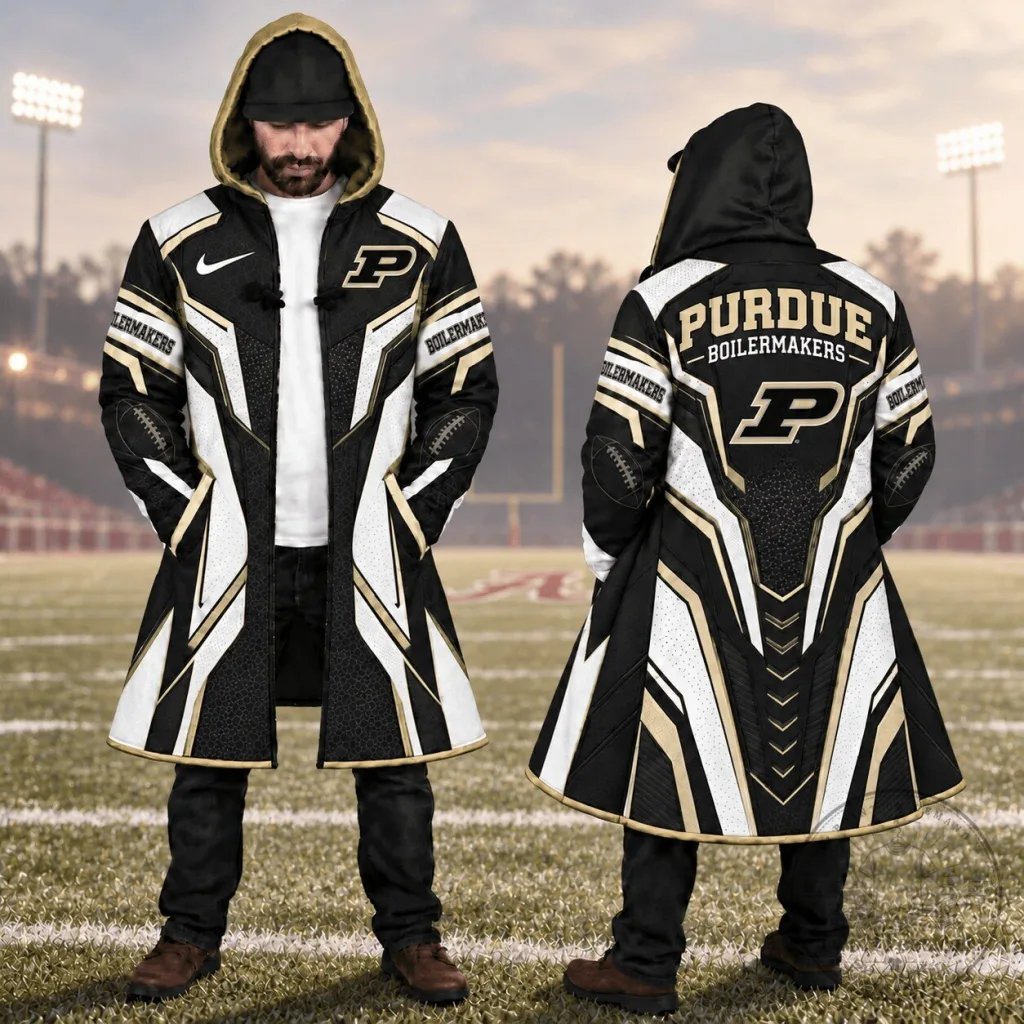 Purdue Boilermakers Football Team Black and Gold Long Cloak Jacket Purdue Boilermakers Football Team Black and Gold Long Cloak Jacket