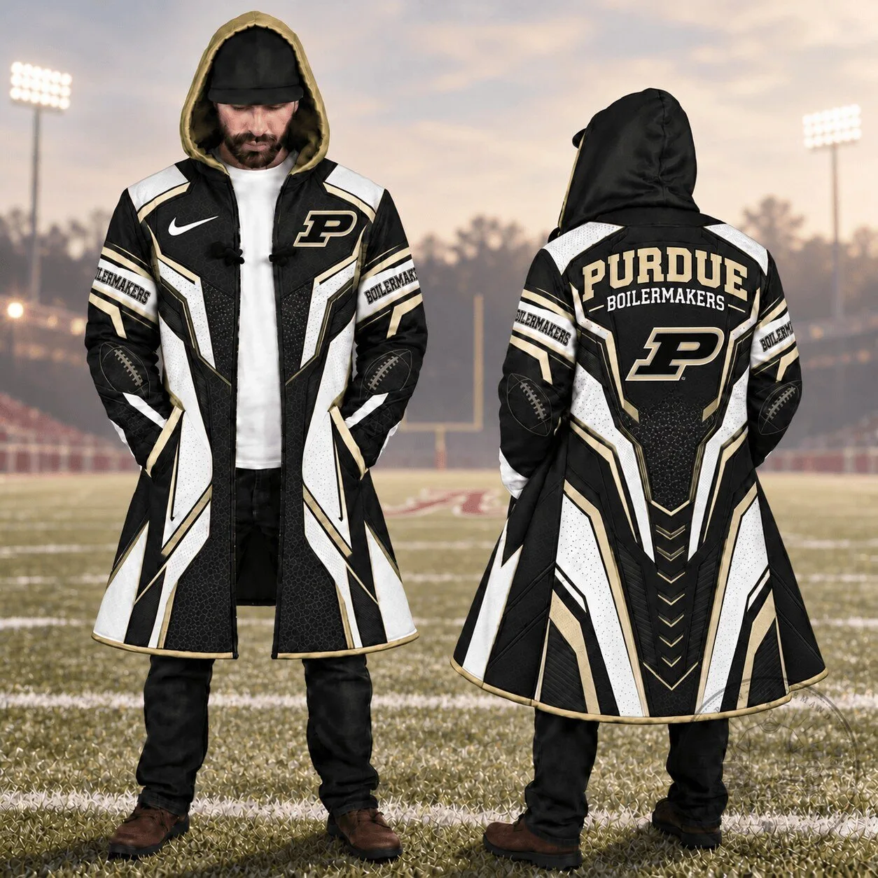 Purdue Boilermakers Football Team Black and Gold Long Cloak Jacket