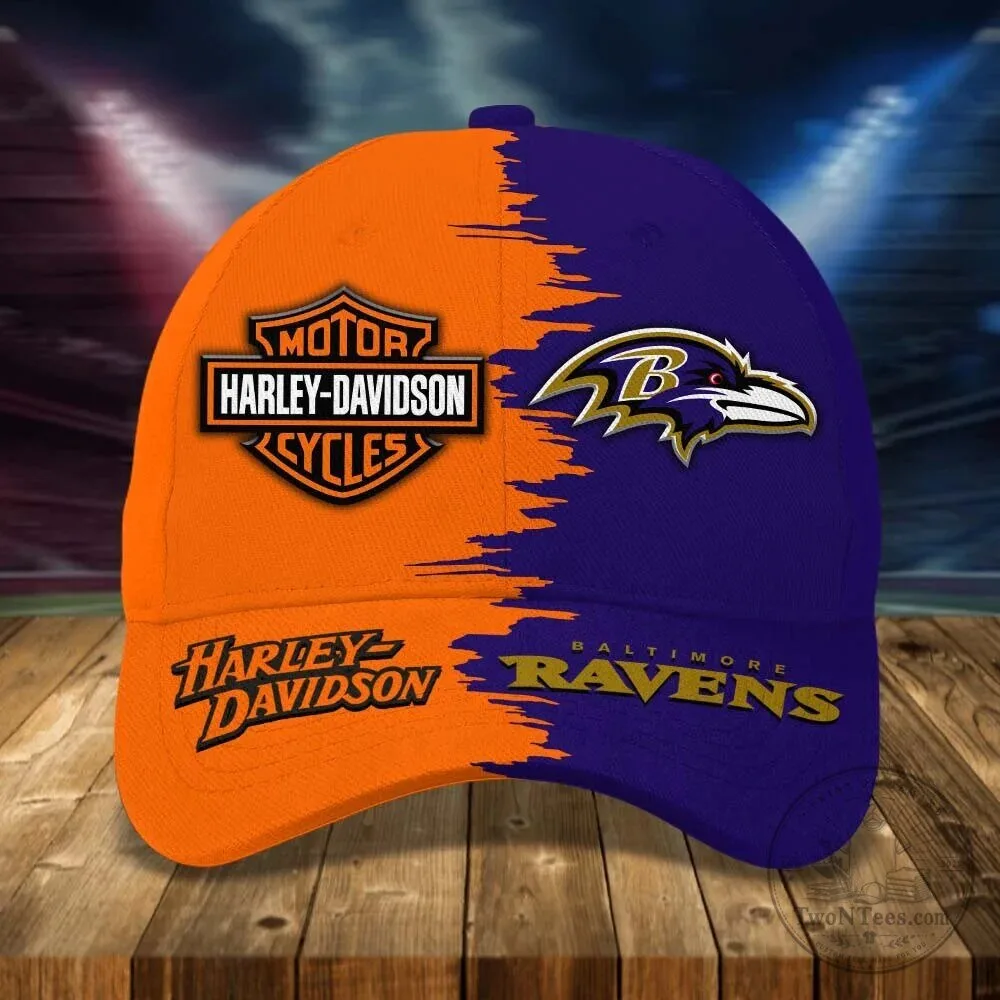 Baltimore Ravens Harley-Davidson Motorcycle Logo Split Design Baseball Cap Hat 1 Baltimore Ravens Harley-Davidson Motorcycle Logo Split Design Baseball Cap Hat